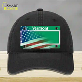 Vermont with American Flag Novelty License Plate Hat Unconstructed Cotton / Black