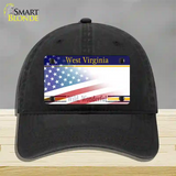 West Virginia with American Flag Novelty License Plate Hat Unconstructed Cotton / Black