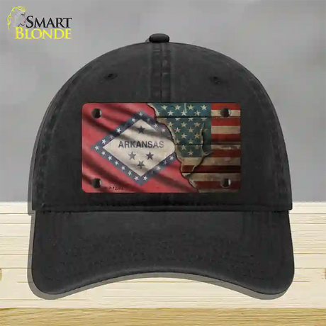 Arkansas/American Flag Novelty License Plate Hat Unconstructed Cotton / Black