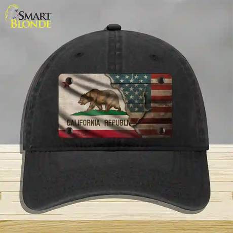 California/American Flag Novelty License Plate Hat Unconstructed Cotton / Black