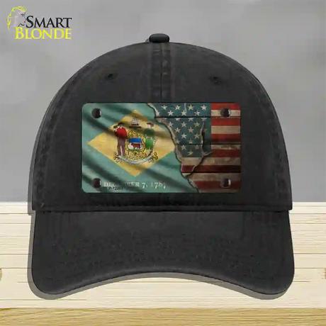 Delaware/American Flag Novelty License Plate Hat Unconstructed Cotton / Black