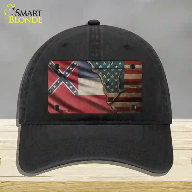 Mississippi/American Flag Novelty License Plate Hat Unconstructed Cotton / Black