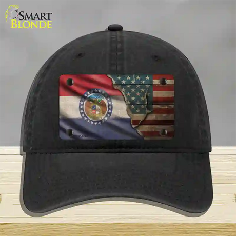 Missouri/American Flag Novelty License Plate Hat Unconstructed Cotton / Black