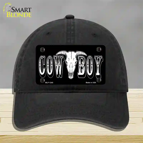 Cowboy Longhorn Skull Novelty License Plate Hat Unconstructed Cotton / Black