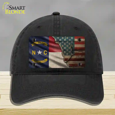 North Carolina/American Flag Novelty License Plate Hat Unconstructed Cotton / Black