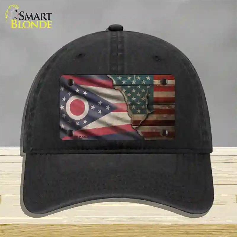 Ohio/American Flag Novelty License Plate Hat Unconstructed Cotton / Black