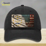 Rhode Island/American Flag Novelty License Plate Hat Unconstructed Cotton / Black