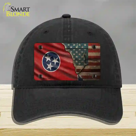 Tennessee/American Flag Novelty License Plate Hat Unconstructed Cotton / Black