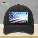 Connecticut Preserve with American Flag Novelty License Plate Hat Unconstructed Cotton / Black