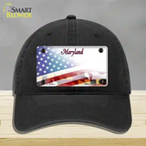 Maryland State with American Flag Novelty License Plate Hat Unconstructed Cotton / Black