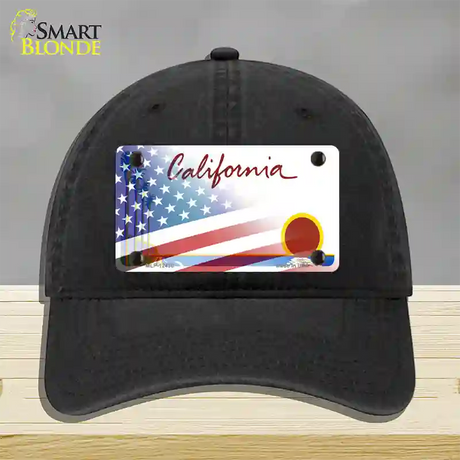 California Palm Plate American Flag Novelty License Plate Hat Unconstructed Cotton / Black