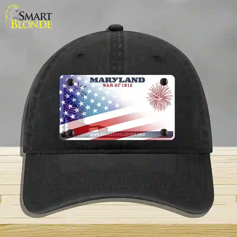 Maryland War Plate American Flag Novelty License Plate Hat Unconstructed Cotton / Black