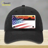 Nebraska Amber with American Flag Novelty License Plate Hat Unconstructed Cotton / Black