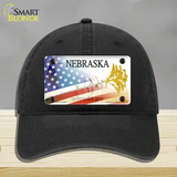 Nebraska Plate American Flag Novelty License Plate Hat Unconstructed Cotton / Black