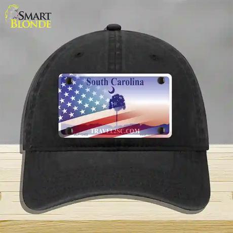 South Carolina Travel Plate American Flag Novelty License Plate Hat Unconstructed Cotton / Black