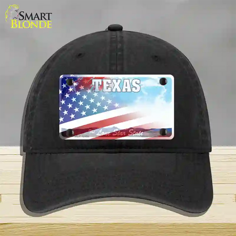 Texas Lone Star Plate American Flag Novelty License Plate Hat Unconstructed Cotton / Black