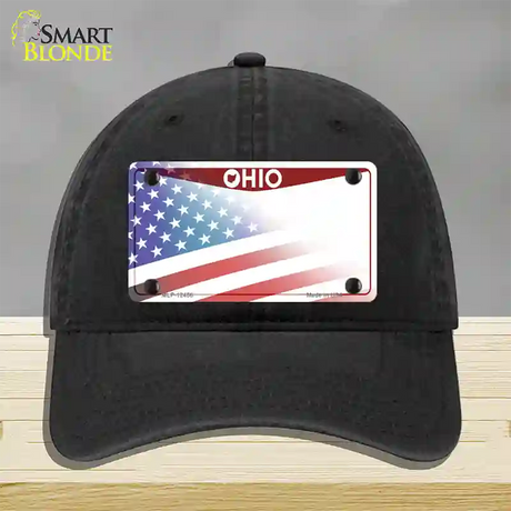 Ohio State American Flag Novelty License Plate Hat Unconstructed Cotton / Black