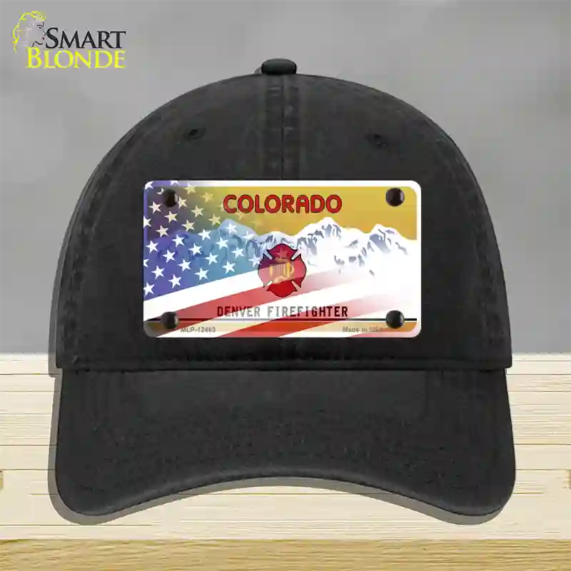 Colorado Firefighter Plate American Flag Novelty License Plate Hat Unconstructed Cotton / Black