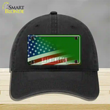 Washington Green with American Flag Novelty License Plate Hat Unconstructed Cotton / Black