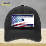 South Carolina Blue with American Flag Novelty License Plate Hat Unconstructed Cotton / Black