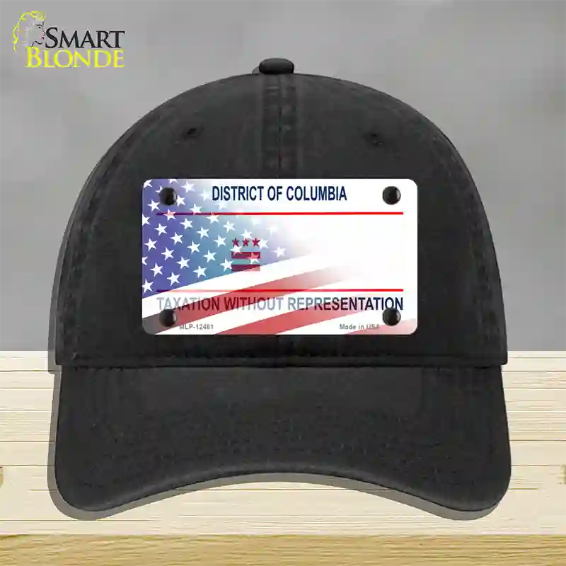 District of Columbia with American Flag Novelty License Plate Hat Unconstructed Cotton / Black