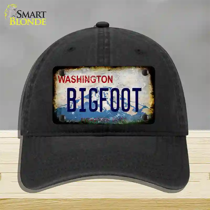 Bigfoot Washington Rusty Novelty License Plate Hat Unconstructed Cotton / Black