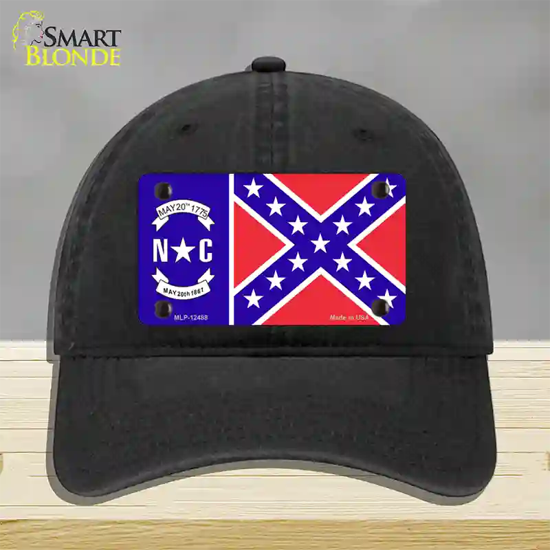 North Carolina Confederate Flag Novelty License Plate Hat Unconstructed Cotton / Black