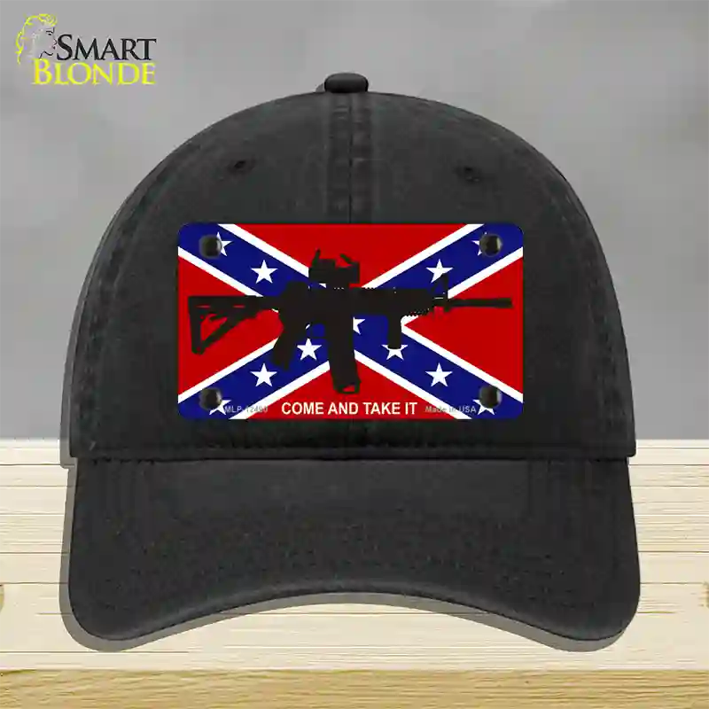 Come and Take It Confederate Flag Novelty License Plate Hat Unconstructed Cotton / Black