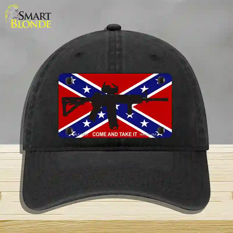 Come and Take It Confederate Flag Novelty License Plate Hat Unconstructed Cotton / Black