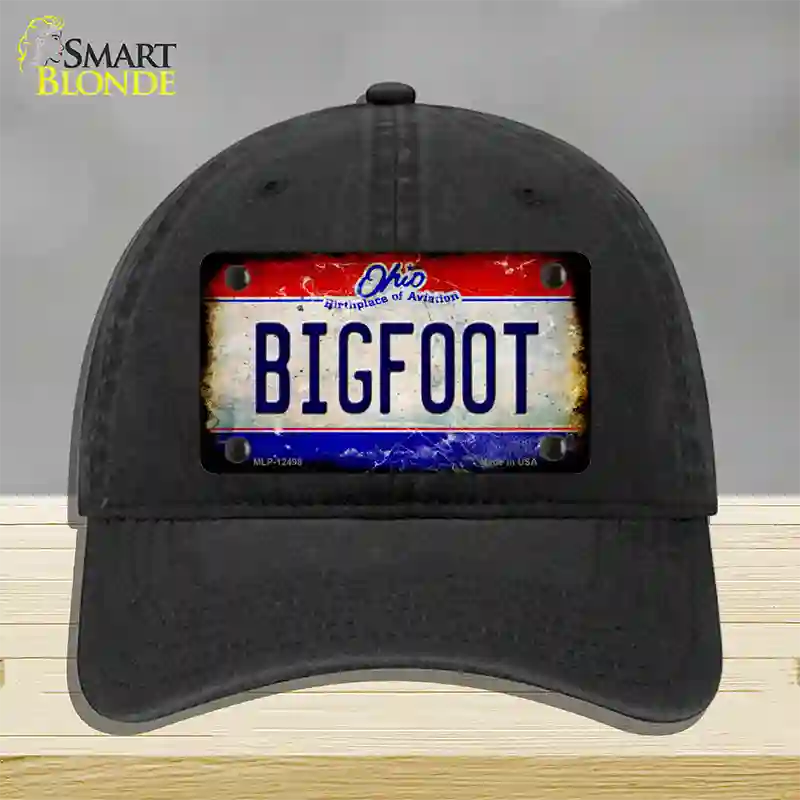 Bigfoot Ohio Novelty License Plate Hat Unconstructed Cotton / Black