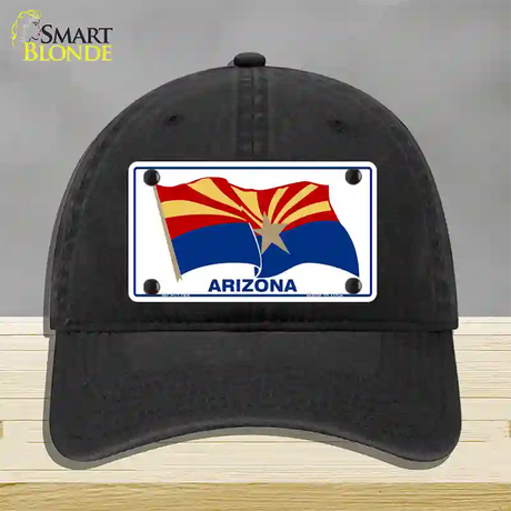 Arizona Waving Flag Novelty License Plate Hat Unconstructed Cotton / Black