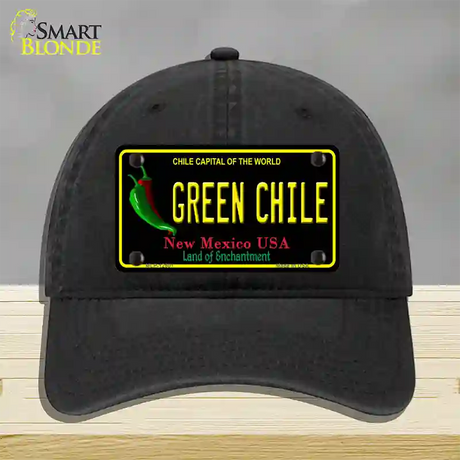 Green Chile New Mexico Black Novelty License Plate Hat Unconstructed Cotton / Black