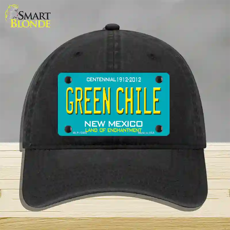 Green Chile New Mexico Green Novelty License Plate Hat Unconstructed Cotton / Black