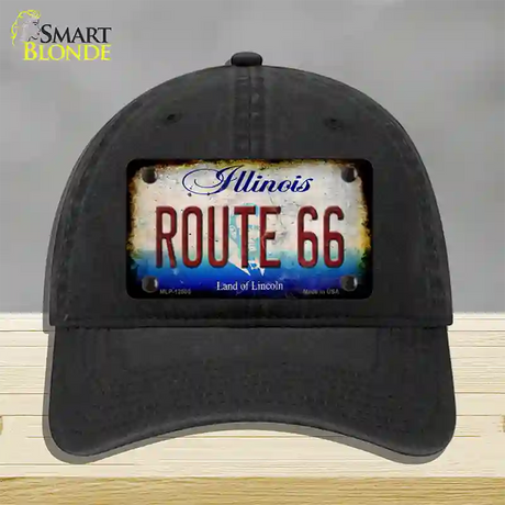 Route 66 Illinois Rusty Novelty License Plate Hat Unconstructed Cotton / Black