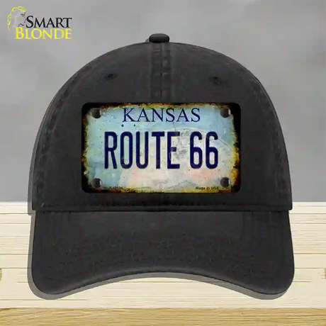 Route 66 Kansas Rusty Novelty License Plate Hat Unconstructed Cotton / Black