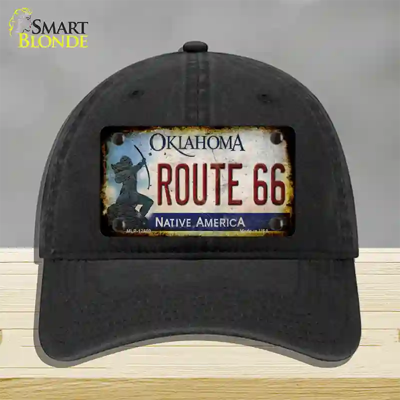 Route 66 Oklahoma Rusty Novelty License Plate Hat Unconstructed Cotton / Black