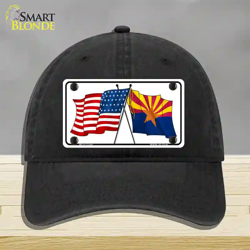 Arizona American Crossed Flags Novelty License Plate Hat Unconstructed Cotton / Black