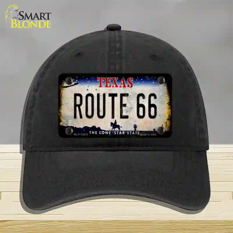 Route 66 Texas Rusty Novelty License Plate Hat Unconstructed Cotton / Black