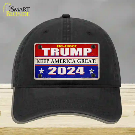 Re-Elect Trump 2024 Novelty License Plate Hat Unconstructed Cotton / Black