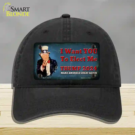 I Want You to Elect Me Trump 2024 Novelty License Plate Hat Unconstructed Cotton / Black