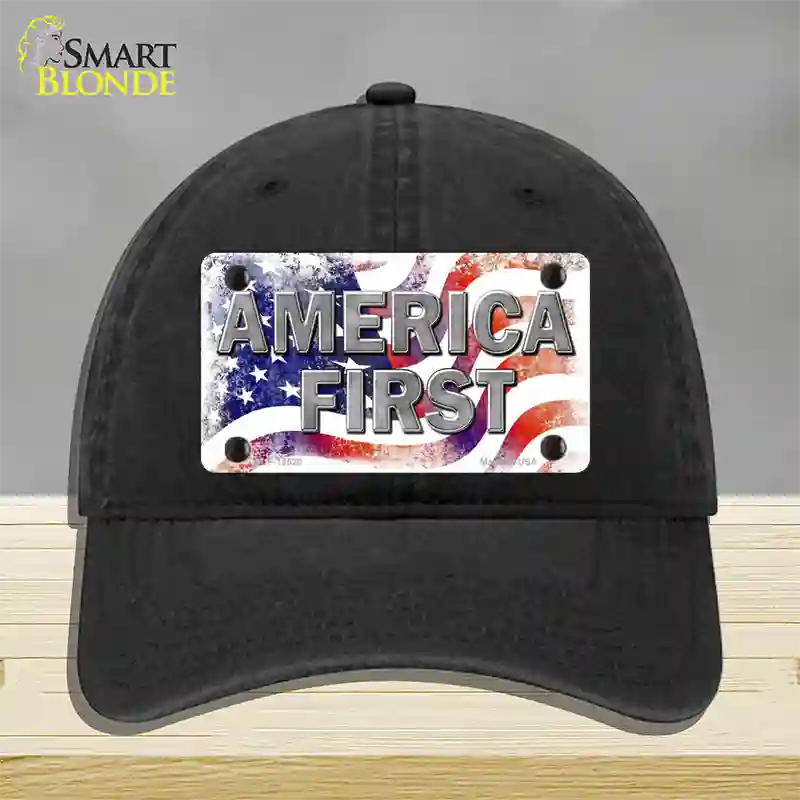 America First Novelty License Plate Hat Unconstructed Cotton / Black