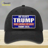 Re-Elect Trump 2024 Blue Novelty License Plate Hat Unconstructed Cotton / Black