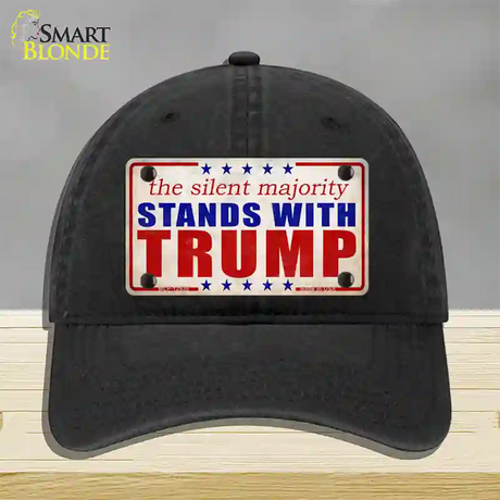 Silent Majority Stands with Trump Novelty License Plate Hat Unconstructed Cotton / Black