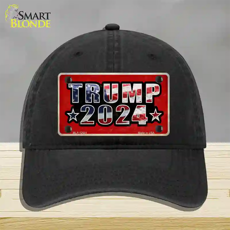 Trump 2024 Flag Novelty License Plate Hat Unconstructed Cotton / Black