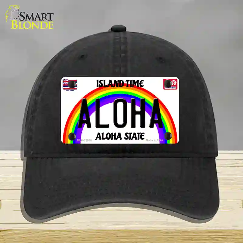 Aloha Hawaii Novelty License Plate Hat Unconstructed Cotton / Black