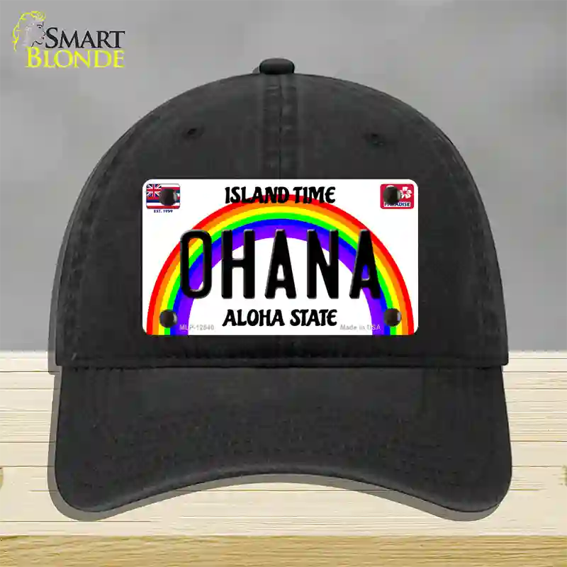 Ohana Hawaii Novelty License Plate Hat Unconstructed Cotton / Black