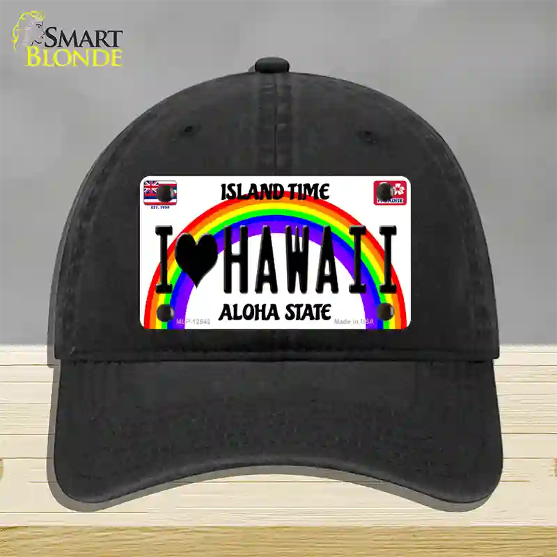 I Love Hawaii Novelty License Plate Hat Unconstructed Cotton / Black