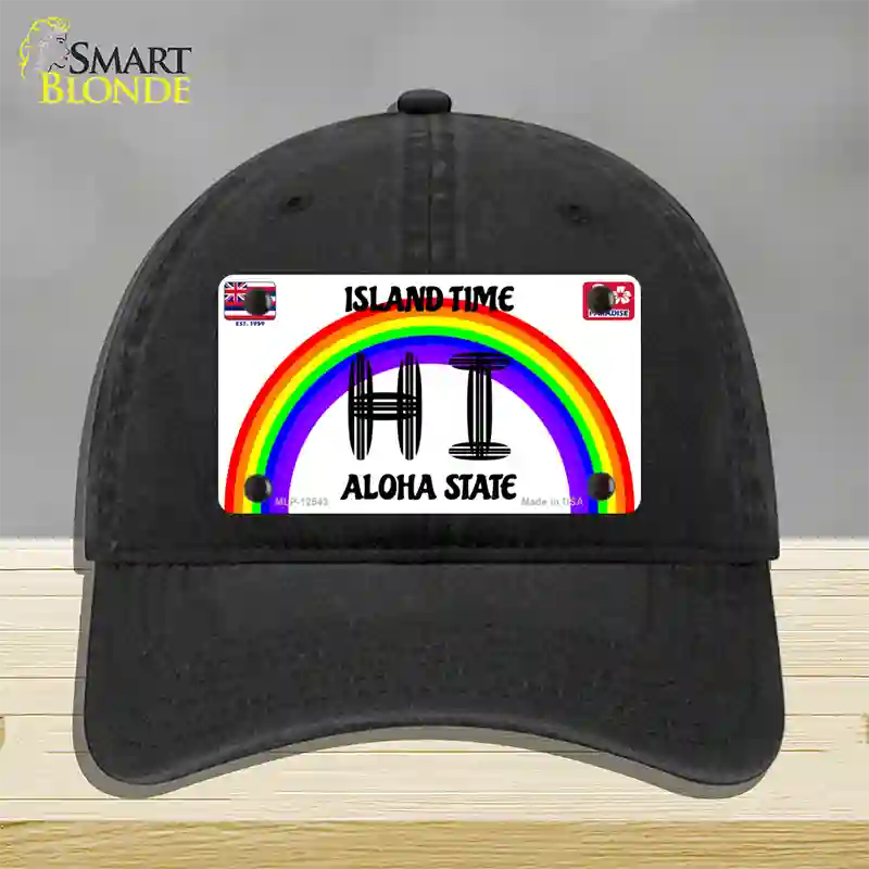 Hawaii Surfboard Novelty License Plate Hat Unconstructed Cotton / Black