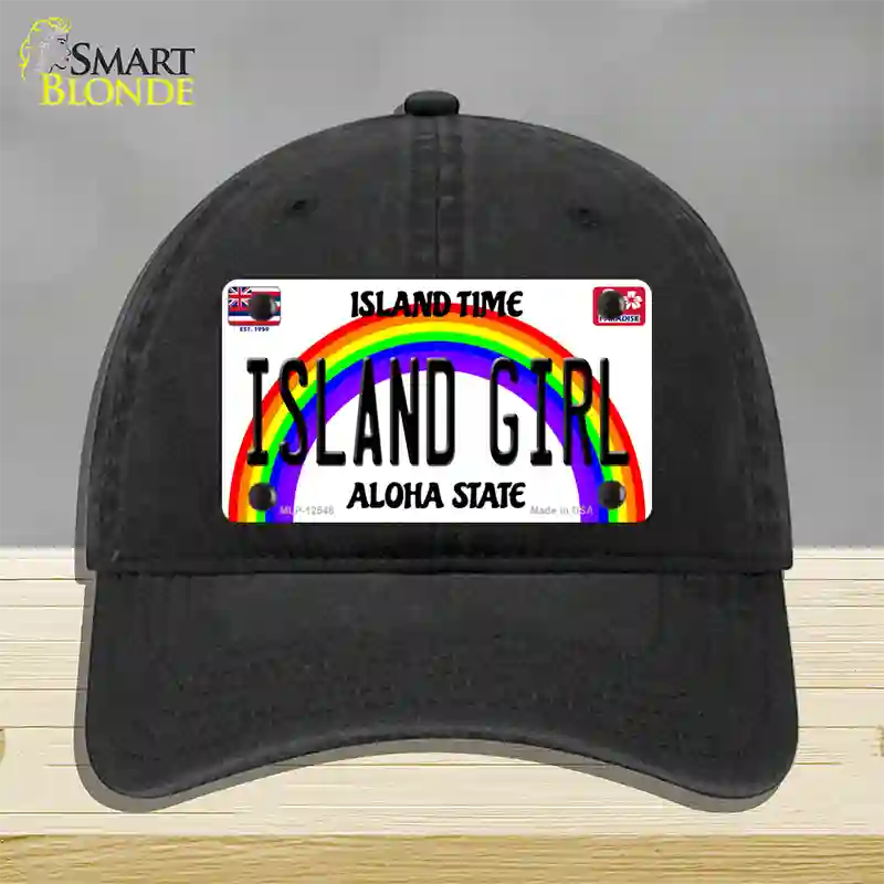 Island Girl Hawaii Novelty License Plate Hat Unconstructed Cotton / Black