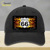 Route 66 Flames Novelty License Plate Hat Unconstructed Cotton / Black